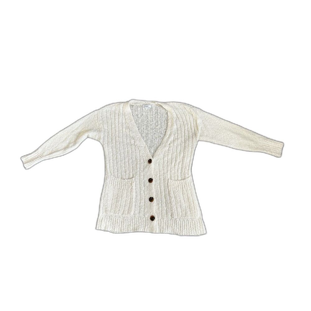 Nine West cream v-neck ribbed knit long sleeve button front cardigan sweater S